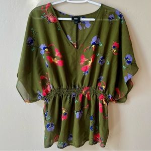 Mossimo Women’s Flowy Top for Spring, Easter, Green with Floral Design, Large